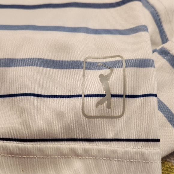 PGA Tour Men's Fine Line Print Short Sleeve Golf Polo Shirt Gray Blue Green - Picture 10 of 10